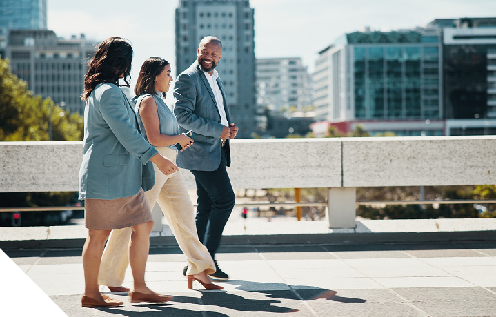 Professionals walking in an urban setting